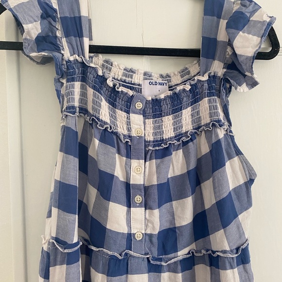 Blue and White Gingham Button Down Tiered Midi Dress - Picture 2 of 2